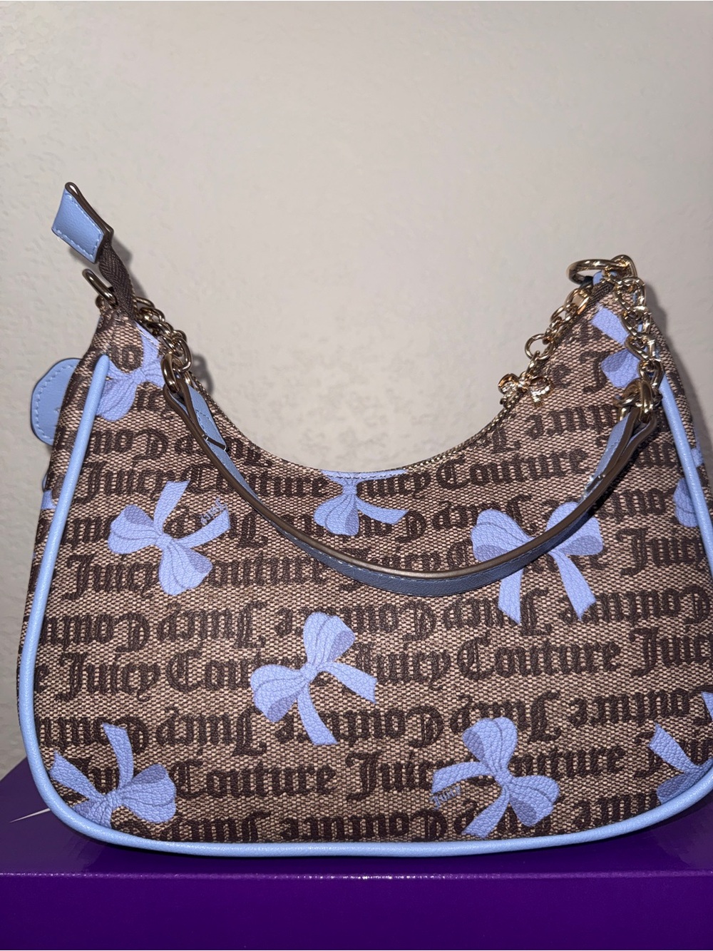 Juicy Couture Brown & Light Blue Logo Bow Shoulder Bag - Picture 7 of 8